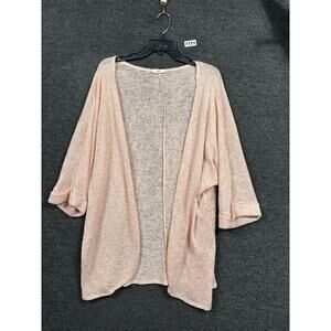 Entro Knit Cardigan Sweater Womens Size L Pink Lightweight Open Front 3/4 Sleeve